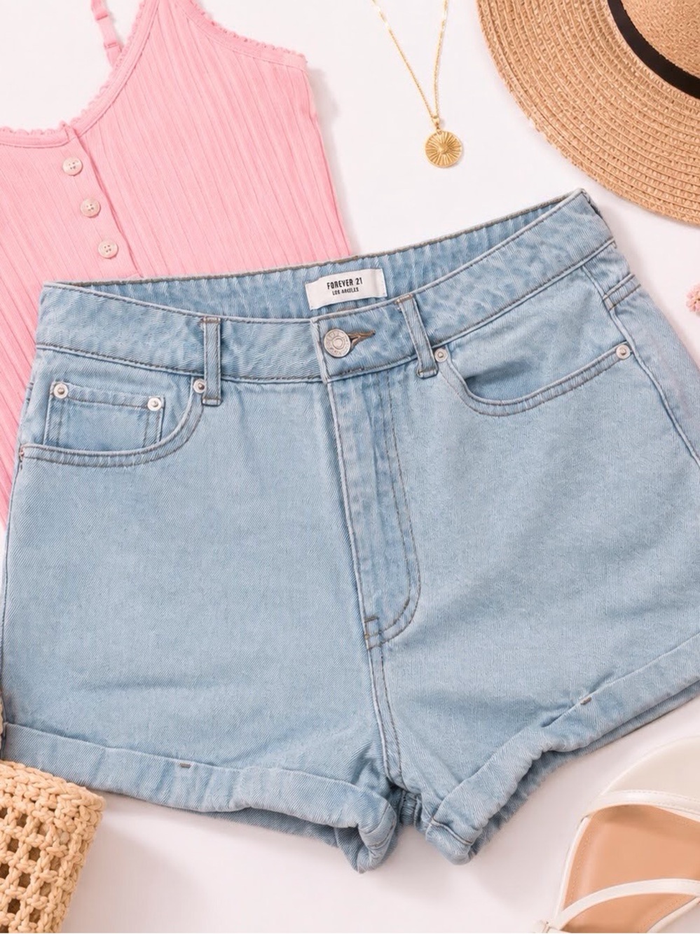 Forever 21 Light Wash Denim High-Rise Shorts